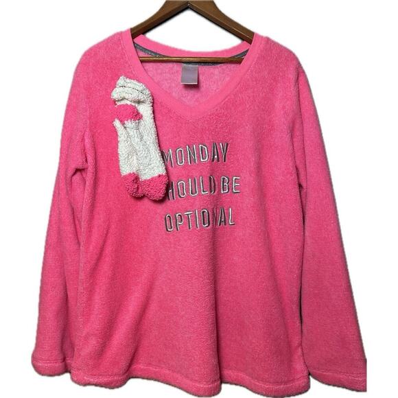SECRET TREASURES Pink Sleep Shirt With Socks Sz 2x Mondays Fuzzy Comfort Soft - Picture 1 of 8
